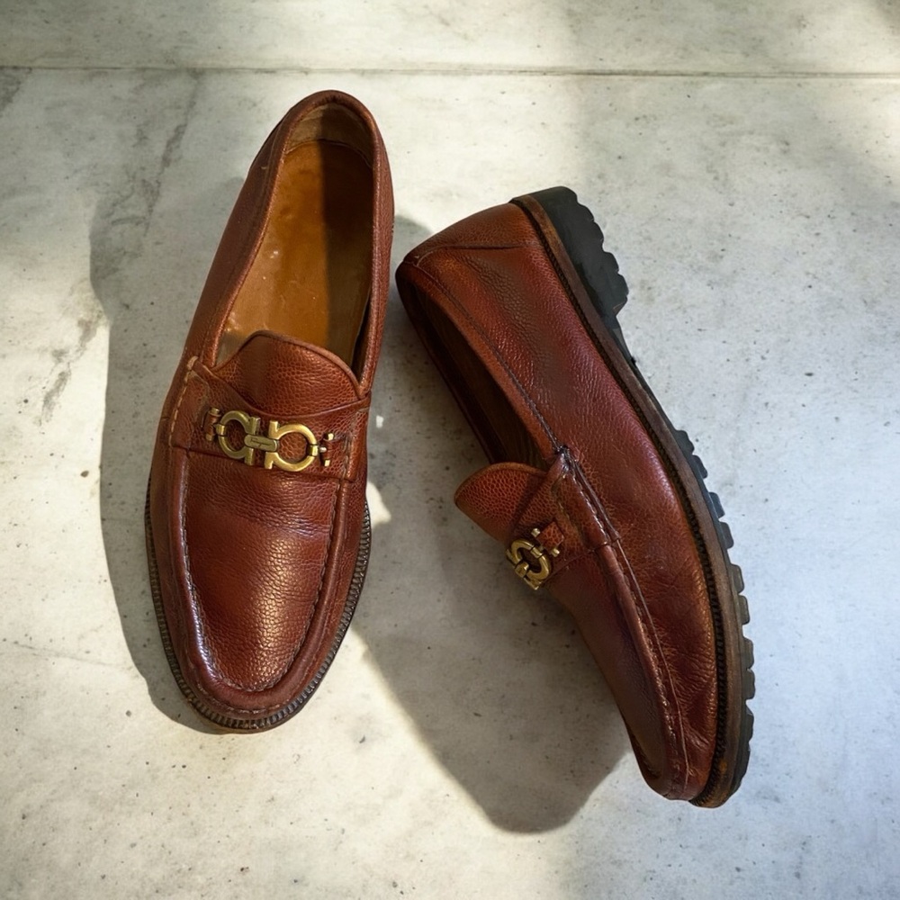 Salvatore Ferragamo Chestnut Leather Slip-Ons